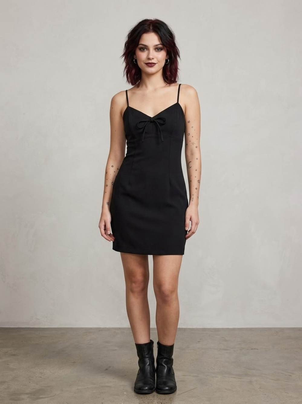B’TIME Black Spaghetti-Strap Mini Dress with Front Bow Size 11/12